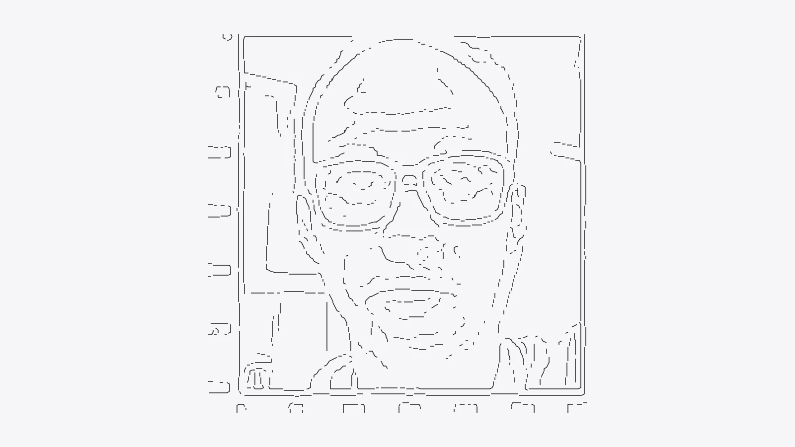 A portrait reduced to thin black contour strokes, the line drawing a pen plotter produces from a photograph